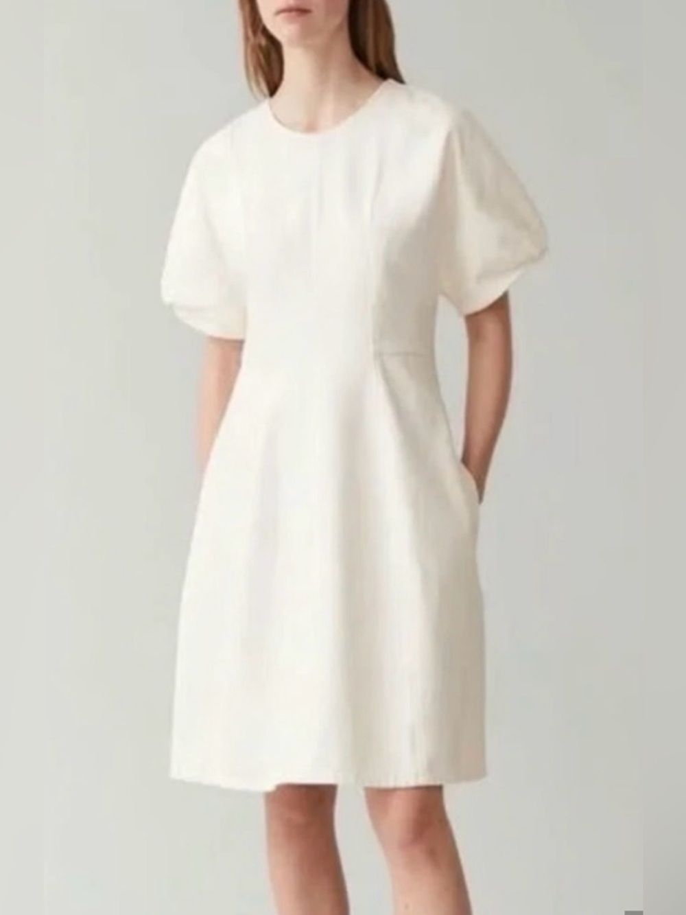 COS Cream Puff-Sleeve Cotton Denim Dress size 12